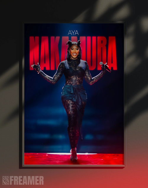 Poster mural "AYA" dans un cadre – vue de face, ambiance déco moderne, ton rouge