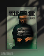 Poster mural "FREEZE CORLEONE" dans un cadre – vue de face, ambiance déco moderne, ton vert