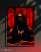 Poster mural "GAZO" dans un cadre – vue de face, ambiance déco moderne, ton rouge
