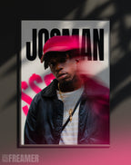 Poster mural "JOSMAN" dans un cadre – vue de face, ambiance déco moderne, ton rose