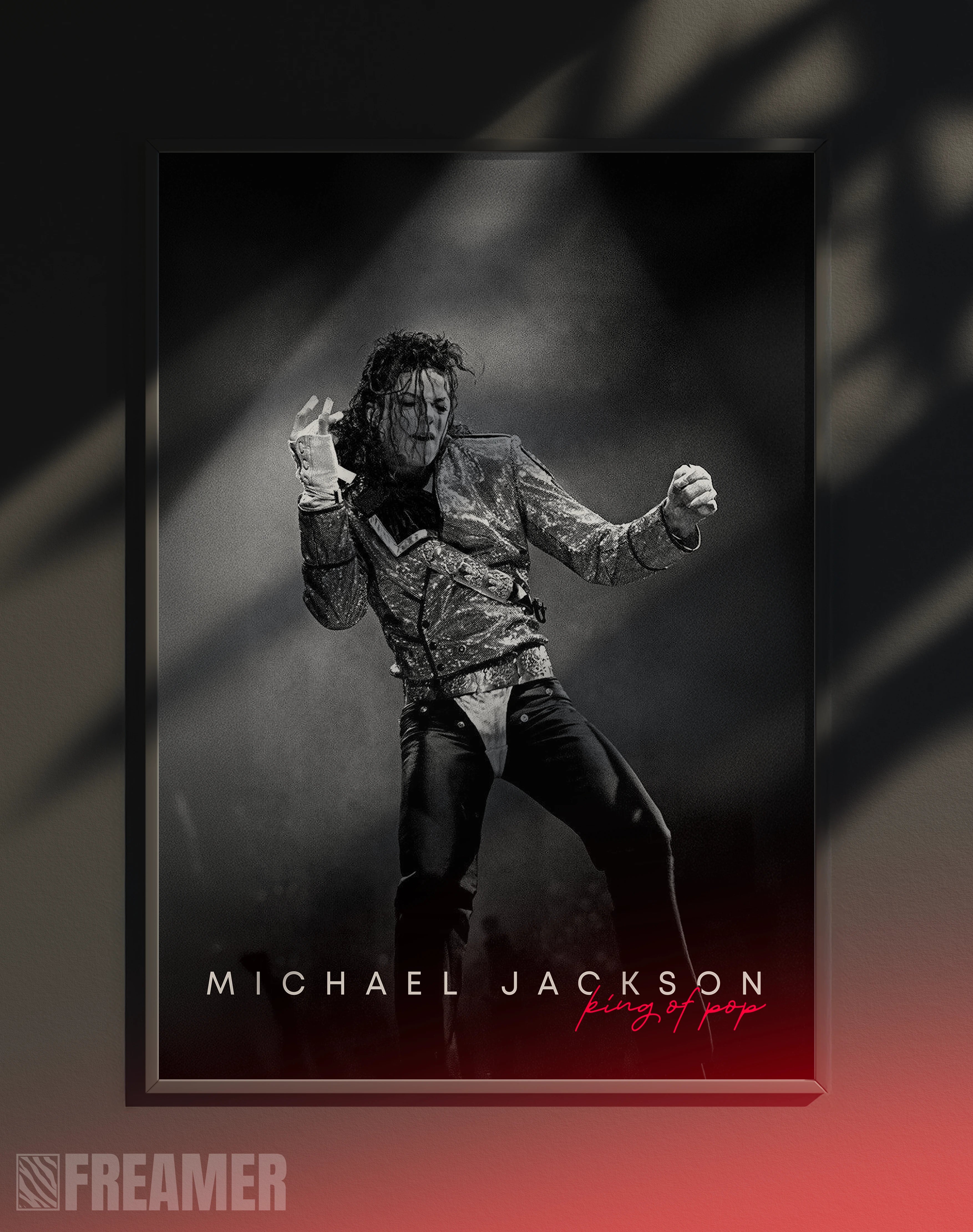 Poster mural "MICHAEL JACKSON" dans un cadre – vue de face, ambiance déco moderne, ton noir
