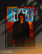 Poster mural "NEKFEU" dans un cadre – vue de face, ambiance déco moderne, ton orange