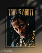 Poster mural "TRAVIS SCOTT" dans un cadre – vue de face, ambiance déco moderne, ton noir