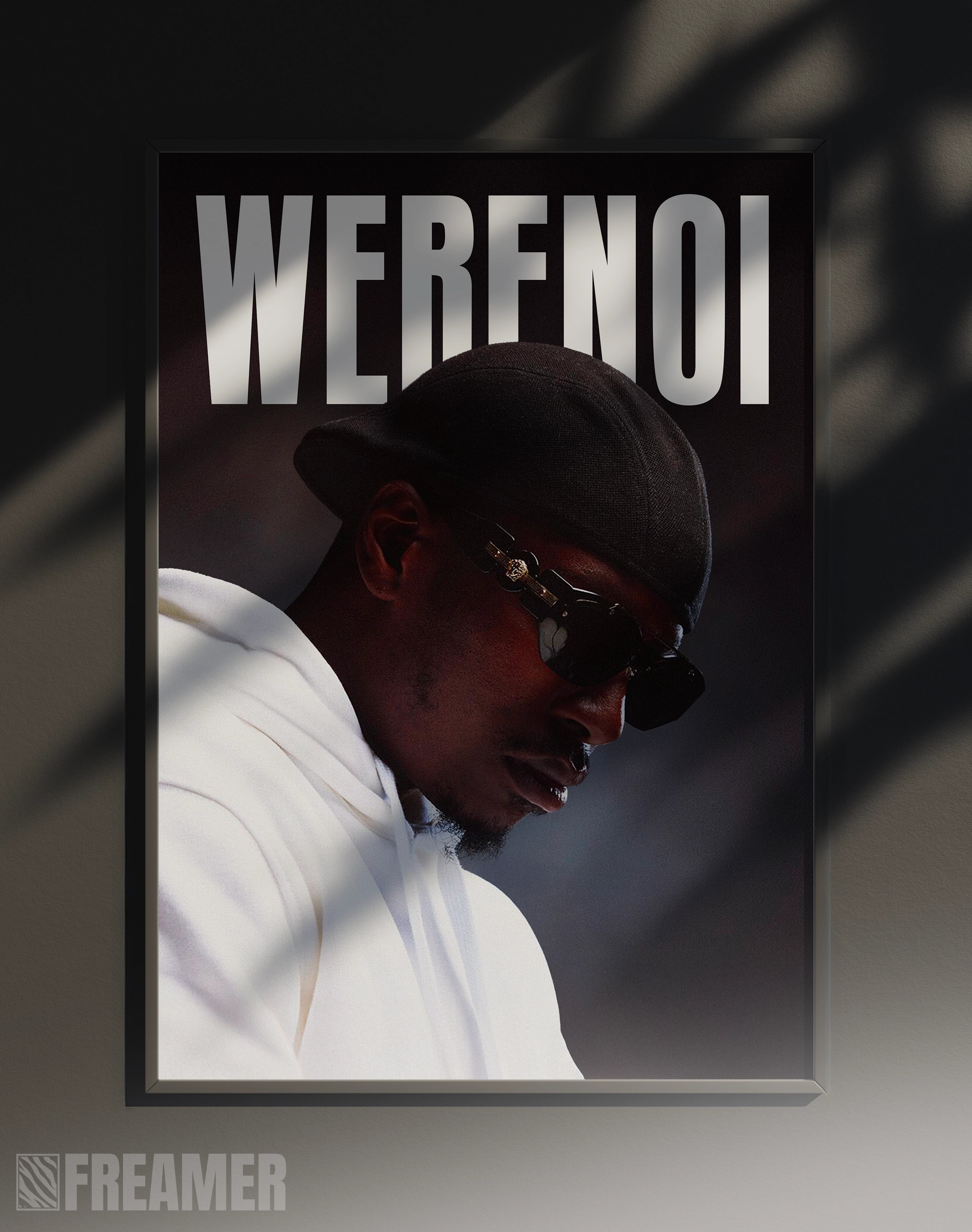 Poster mural "WERENOI" dans un cadre – vue de face, ambiance déco moderne, ton noir
