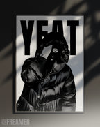 Poster mural "YEAT" dans un cadre – vue de face, ambiance déco moderne, ton blanc