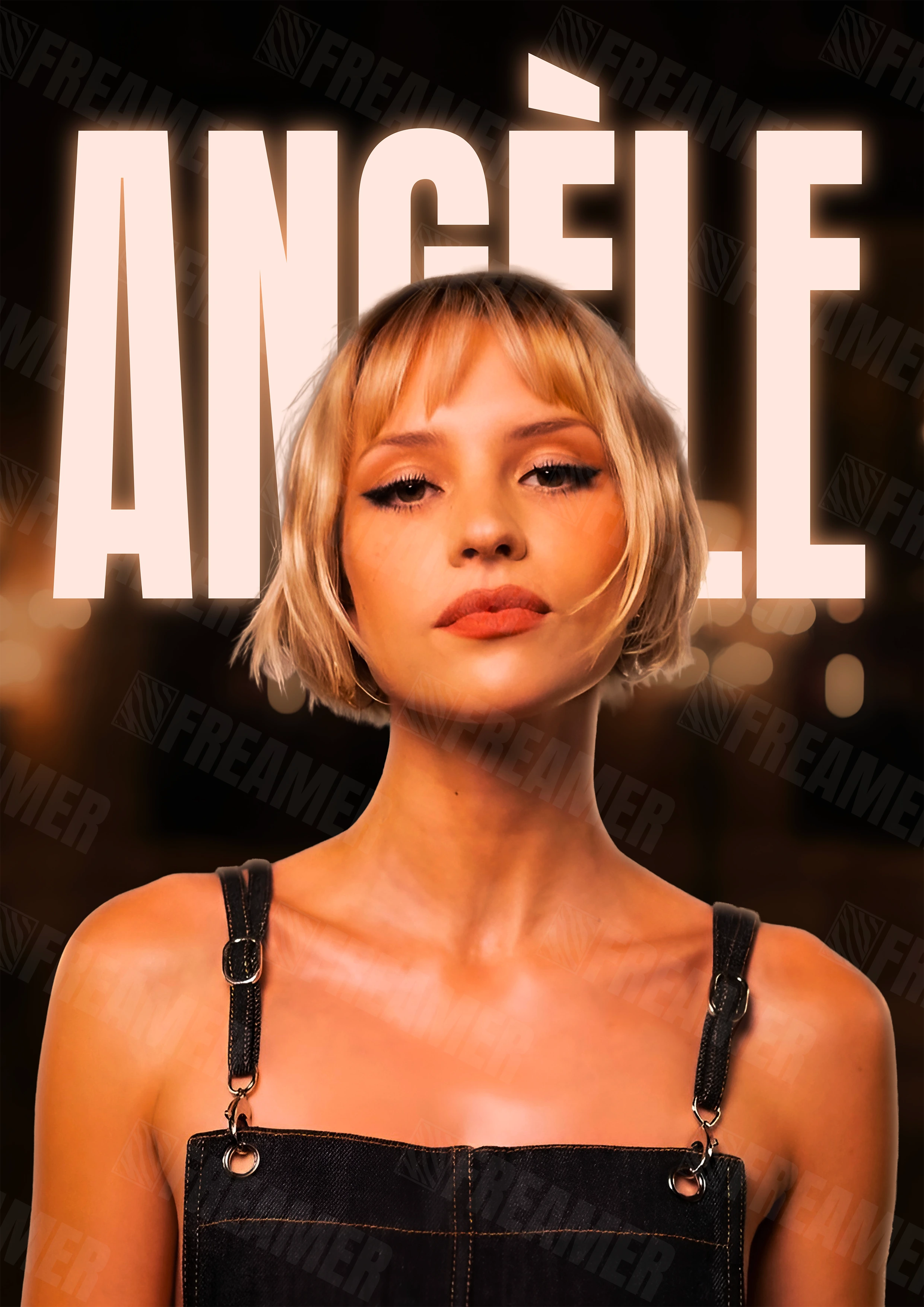 Design complet du poster "ANGÈLE" – version sans cadre, visuel artistique, ton doré