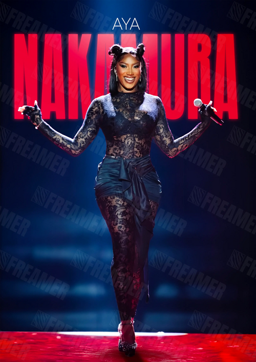 Design complet du poster "AYA" – version sans cadre, visuel artistique, ton rouge