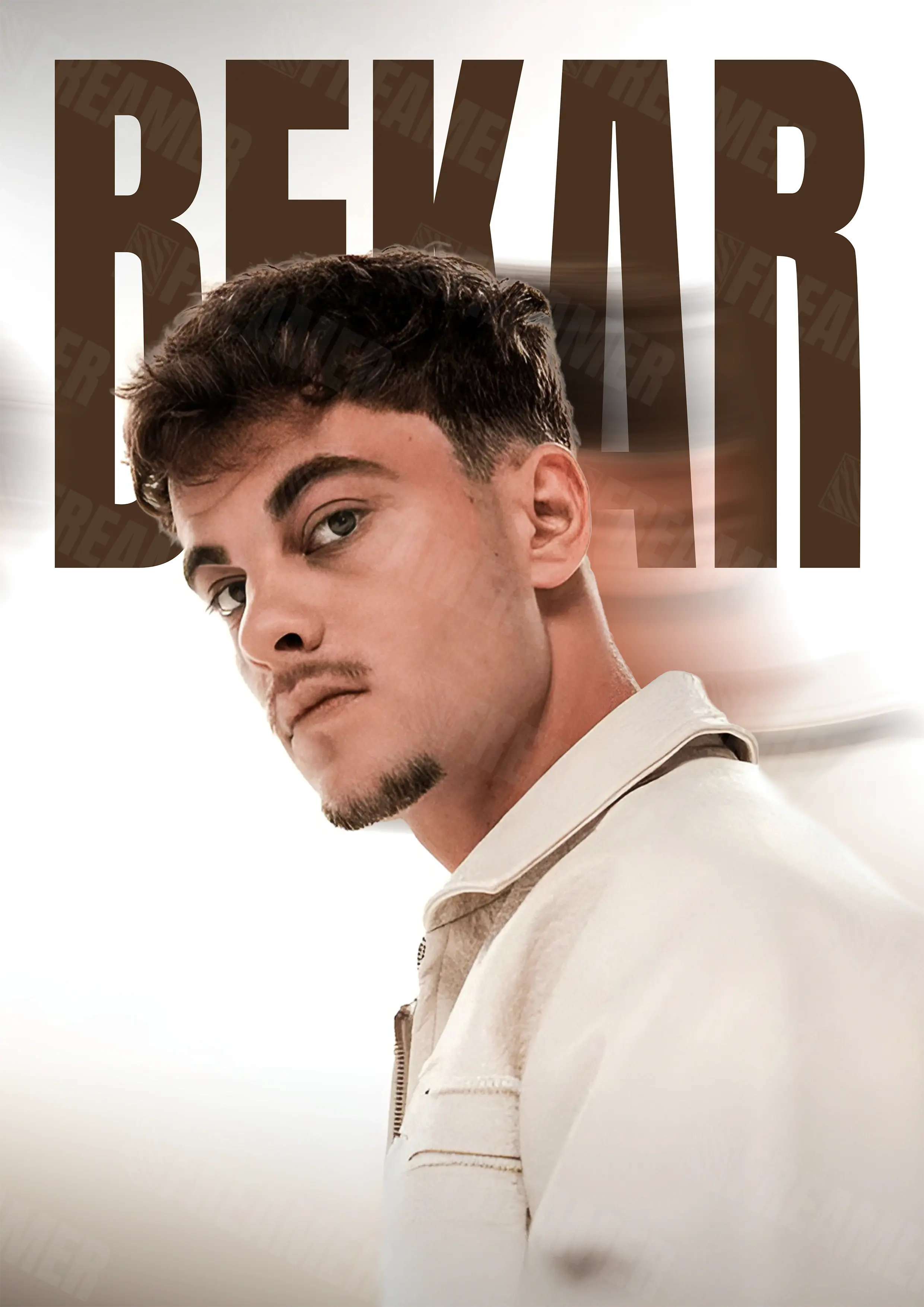 Design complet du poster "BEKAR" – version sans cadre, visuel artistique, ton blanc