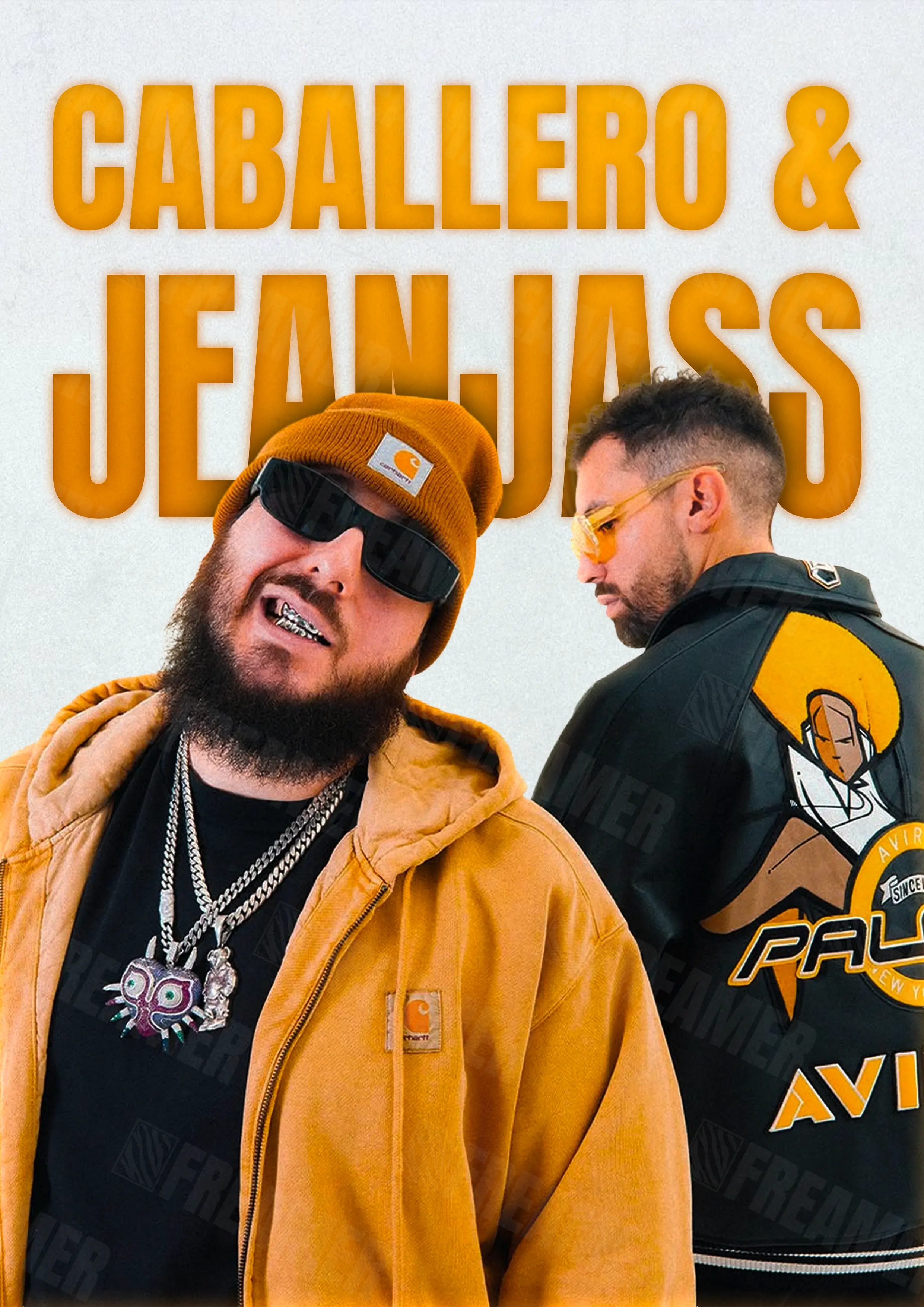 Design complet du poster "CABALLERO & JEANJASS" – version sans cadre, visuel artistique, ton jaune