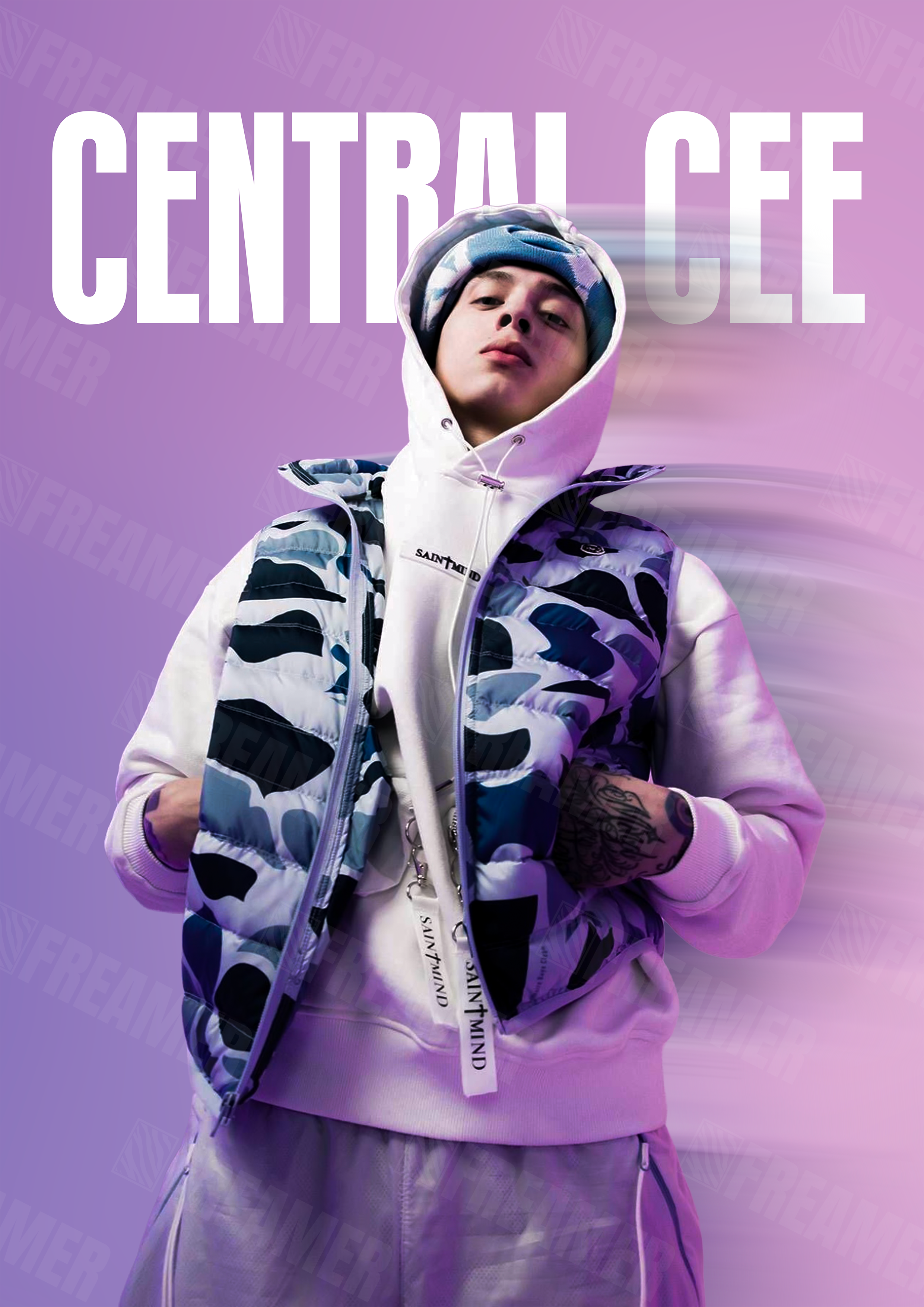 Design complet du poster "CENTRAL CEE" – version sans cadre, visuel artistique, ton lavande