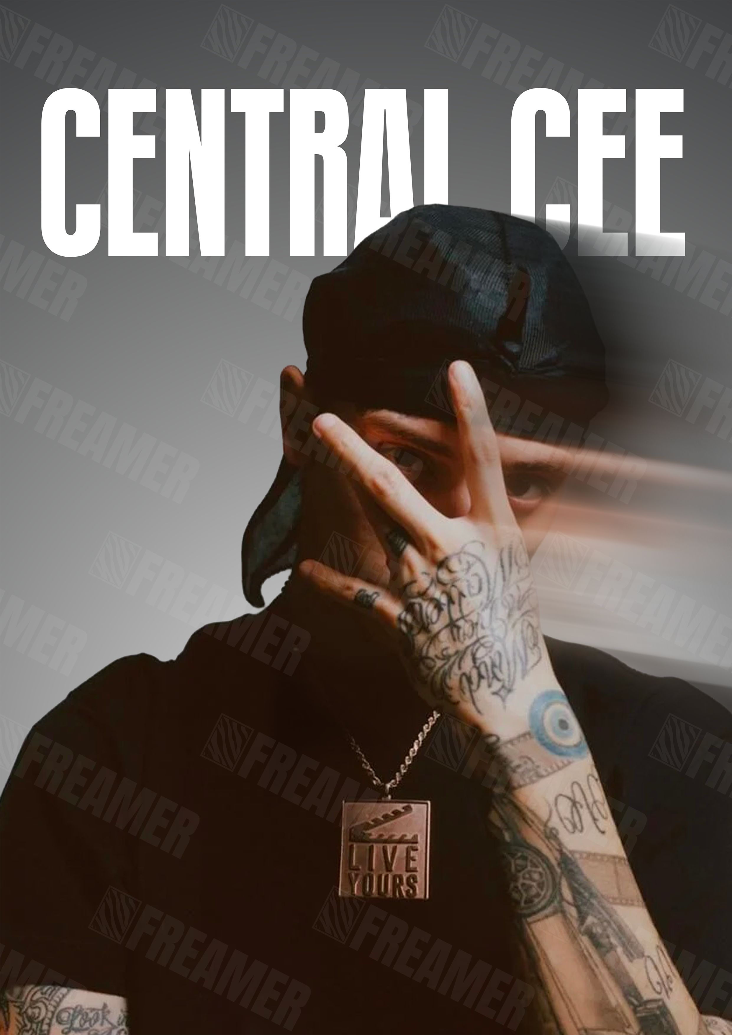 Design complet du poster "CENTRAL CEE" – version sans cadre, visuel artistique, ton gris