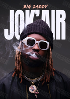 Design complet du poster "JOK'AIR" – version sans cadre, visuel artistique, ton gris