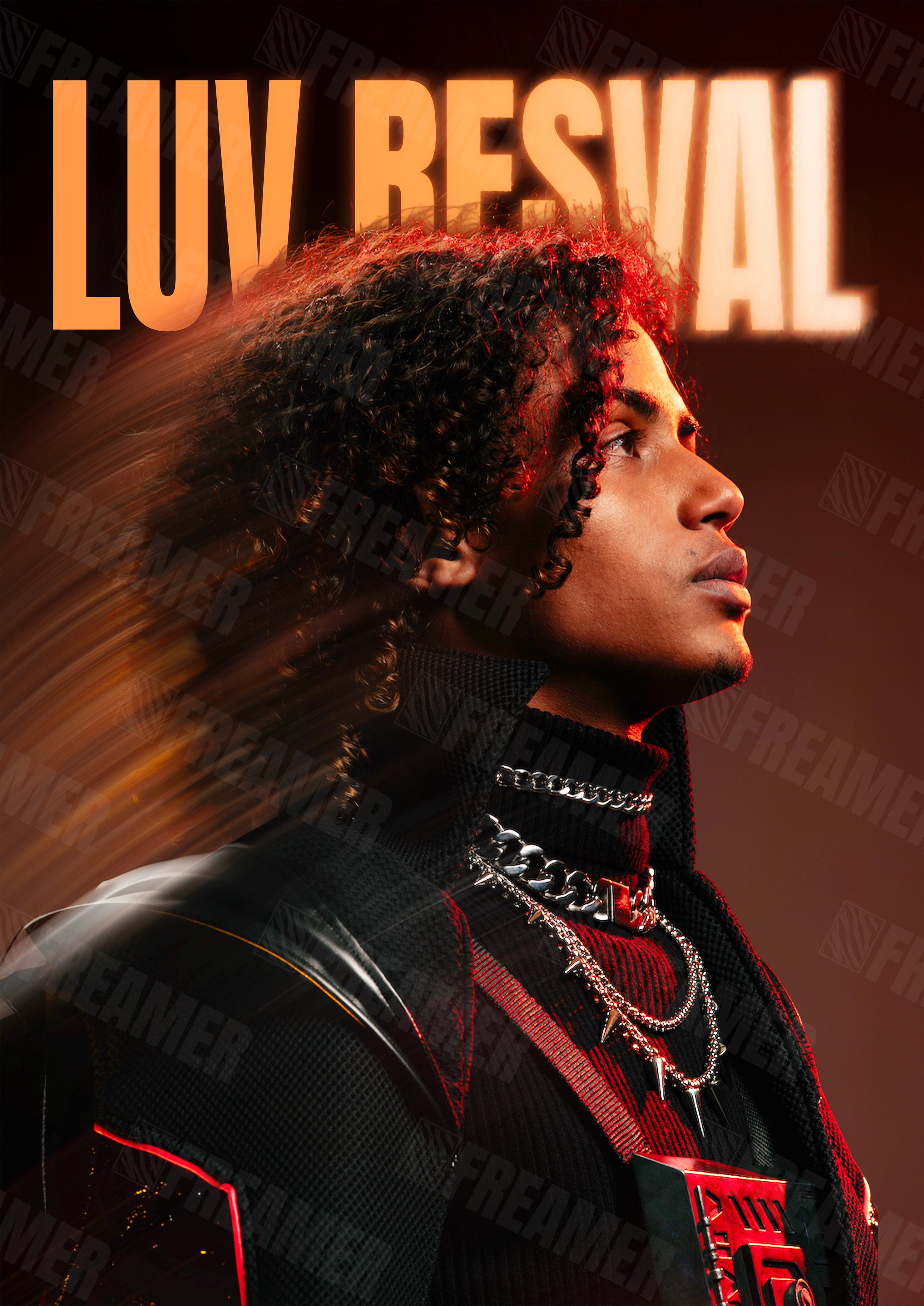 Design complet du poster "LUV RESVAL" – version sans cadre, visuel artistique, ton orange