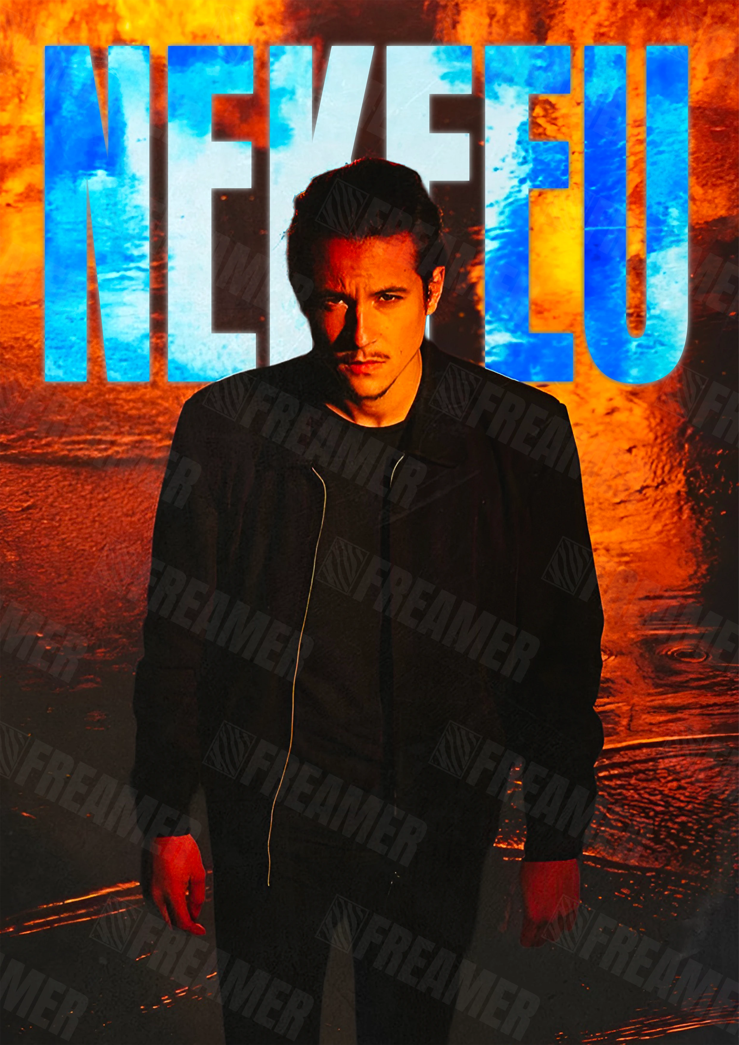 Design complet du poster "NEKFEU" – version sans cadre, visuel artistique, ton orange