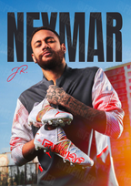 Design complet du poster "NEYMAR JR" – version sans cadre, visuel artistique, ton bleu, gris et rouge