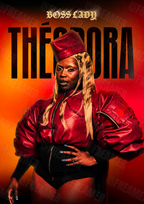 Design complet du poster "THÉODORA" – version sans cadre, visuel artistique, ton rouge