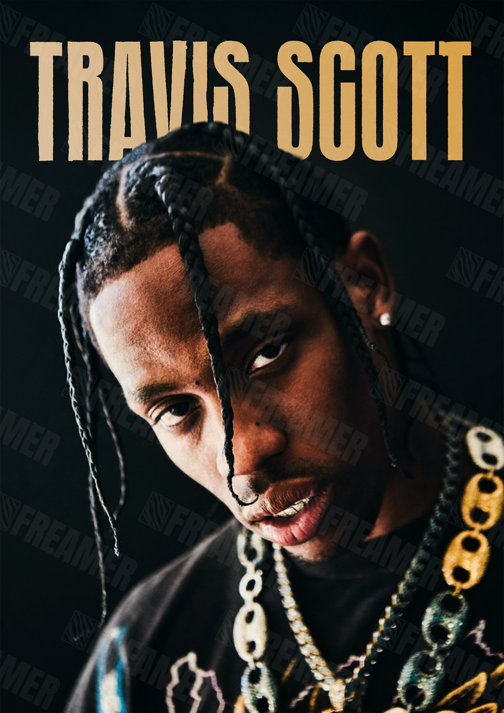 Design complet du poster "TRAVIS SCOTT" – version sans cadre, visuel artistique, ton noir
