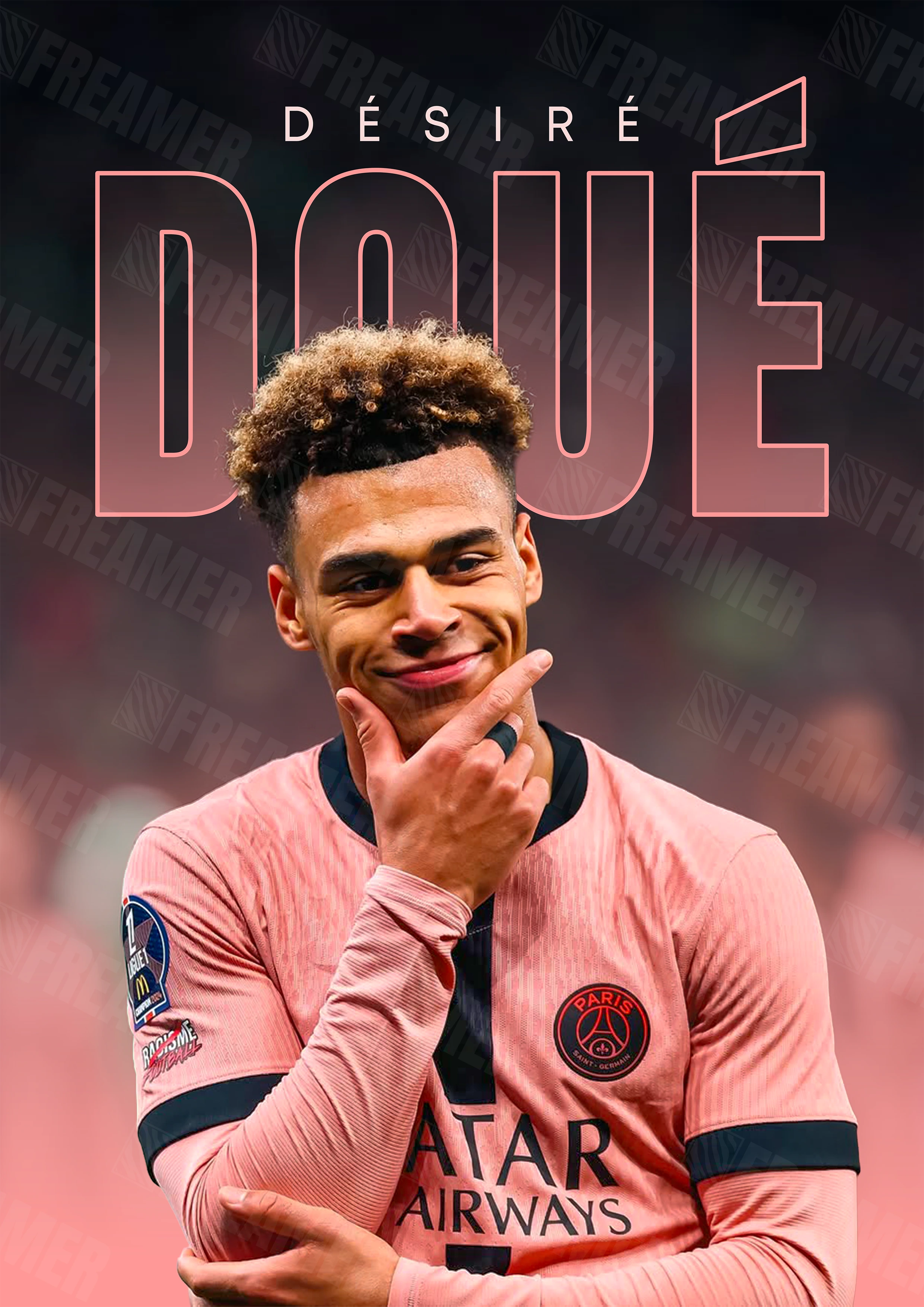 Design complet du poster "DÉSIRÉ DOUÉ" – version sans cadre, visuel artistique, ton rose