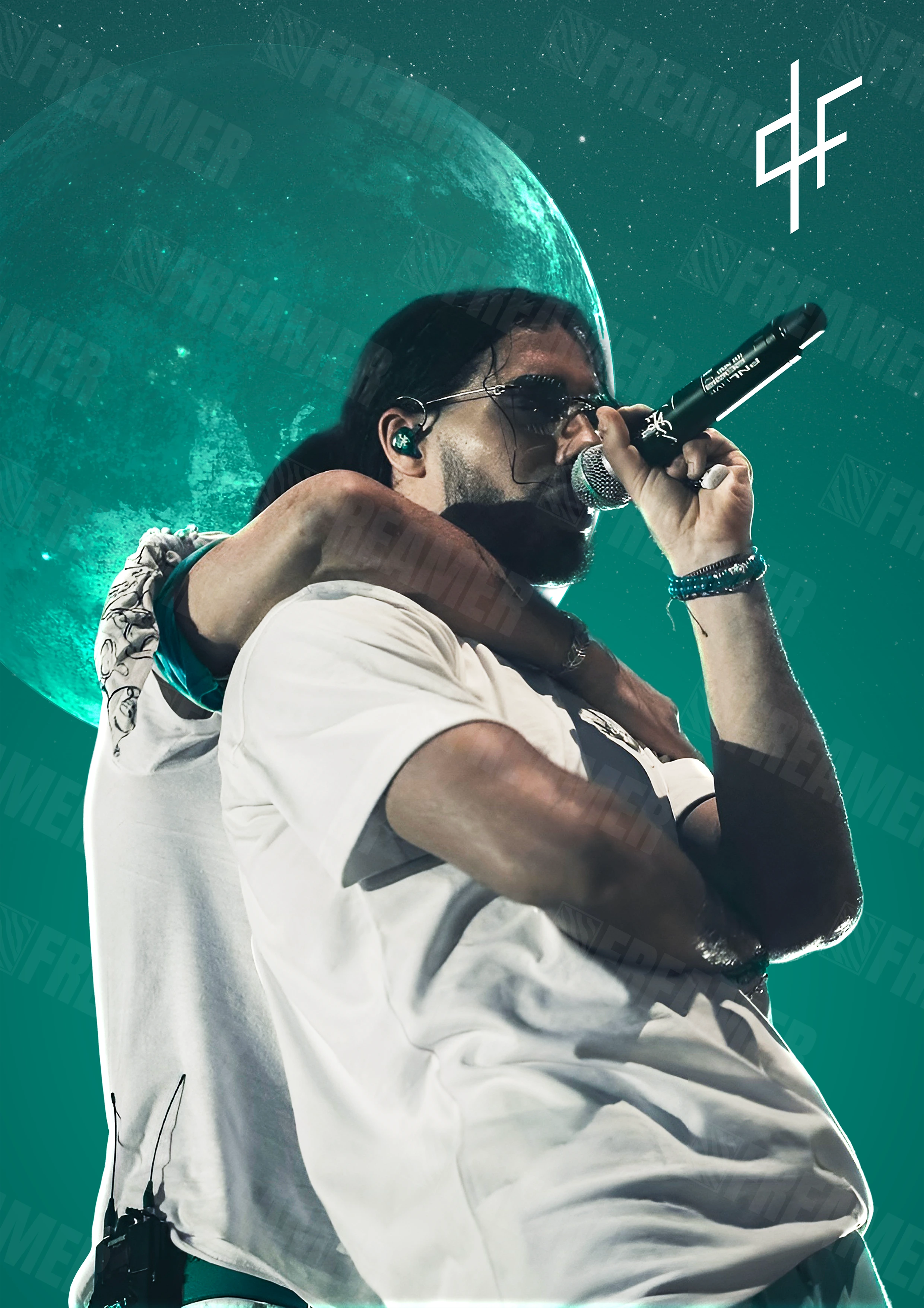 Design complet du poster "PNL" – version sans cadre, visuel artistique, ton turquoise