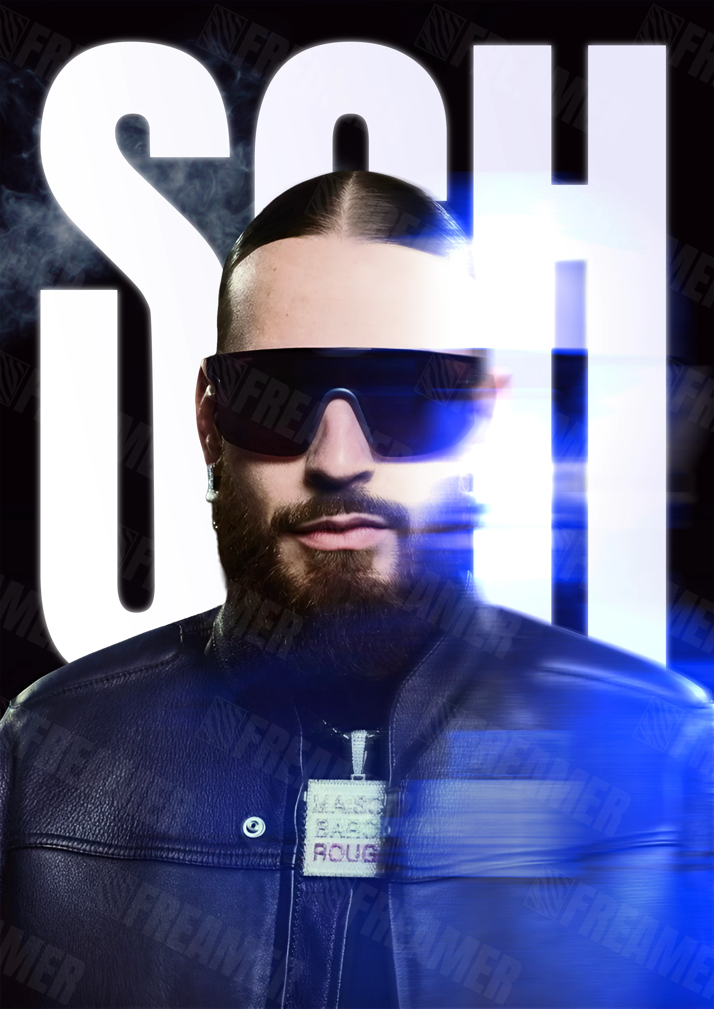 Design complet du poster "SCH" – version sans cadre, visuel artistique, ton bleu