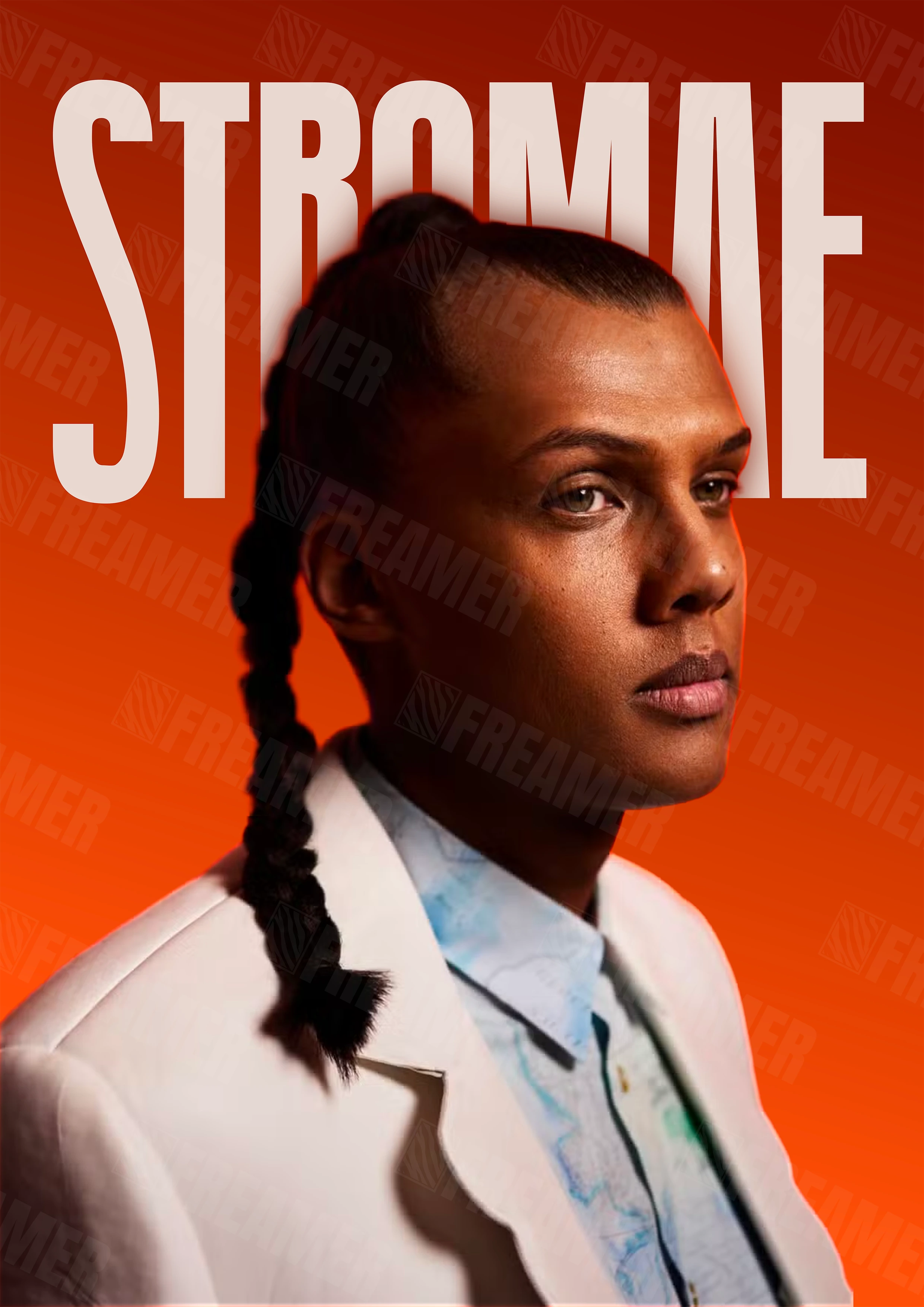 Design complet du poster "STROMAE" – version sans cadre, visuel artistique, ton orange