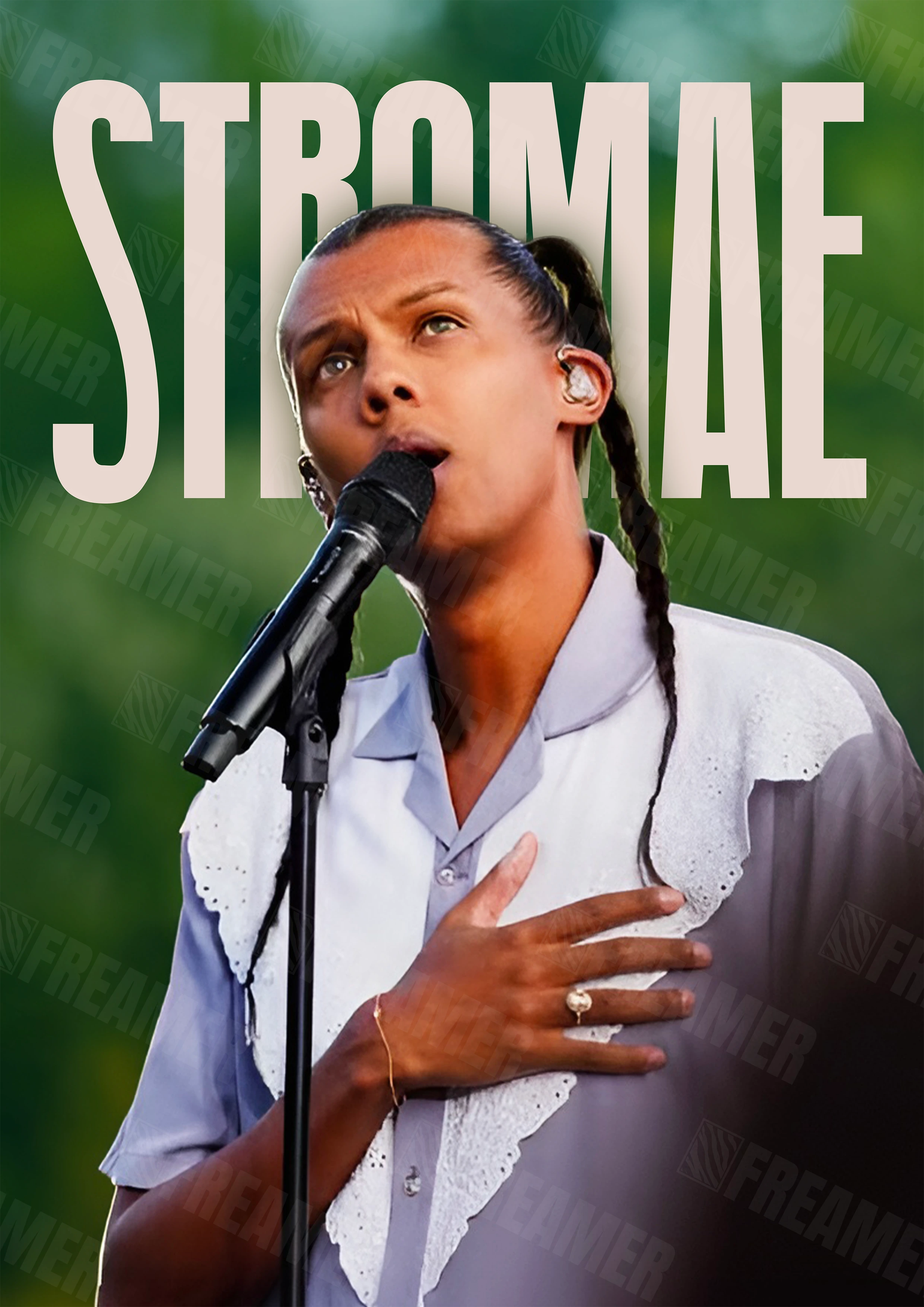 Design complet du poster "STROMAE" – version sans cadre, visuel artistique, ton vert