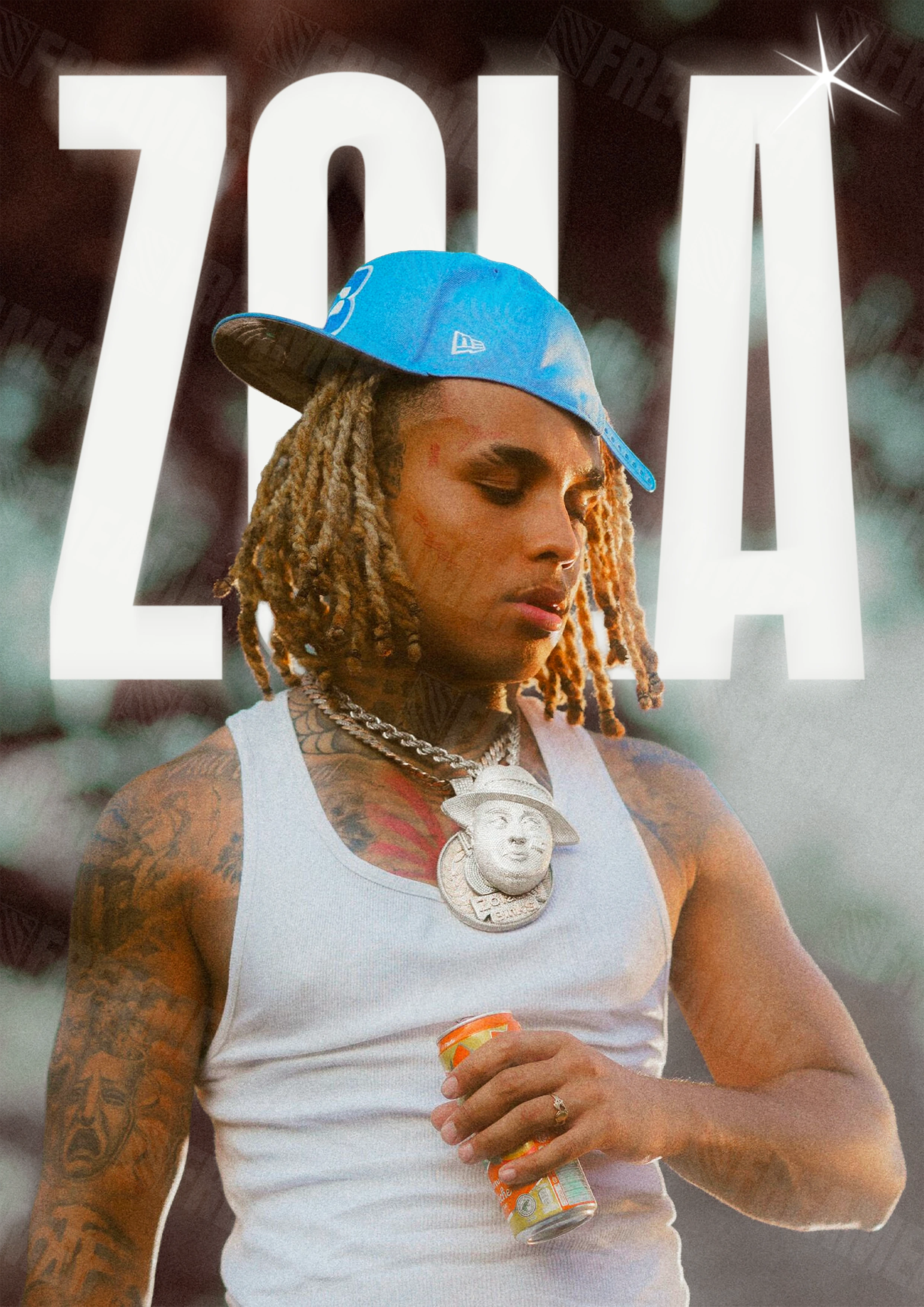 Design complet du poster "ZOLA" – version sans cadre, visuel artistique, ton bleu
