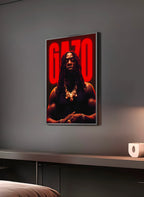 Poster "GAZO" en perspective 3/4 – dans un cadre, ambiance déco, ton rouge