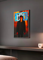 Poster "NEKFEU" en perspective 3/4 – dans un cadre, ambiance déco, ton orange