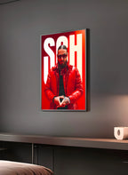 Poster "SCH" en perspective 3/4 – dans un cadre, ambiance déco, ton rouge
