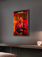 Poster "THÉODORA" en perspective 3/4 – dans un cadre, ambiance déco, ton rouge