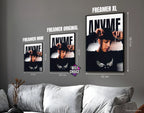 Posters "ANYME" – ton noir et blanc - formats A4, A3 et A2 dans cadres, comparaison des tailles avec dimensions