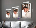Posters "BEKAR" – ton blanc - formats A4, A3 et A2 dans cadres, comparaison des tailles avec dimensions