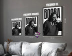 Posters "BOOBA" – ton blanc - formats A4, A3 et A2 dans cadres, comparaison des tailles avec dimensions