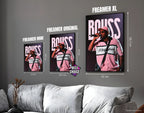 Posters "BOUSS" – ton rose - formats A4, A3 et A2 dans cadres, comparaison des tailles avec dimensions