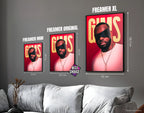 Posters "GIMS" – ton rouge et or - formats A4, A3 et A2 dans cadres, comparaison des tailles avec dimensions