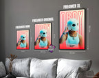 Posters "OBOY" – ton rouge - formats A4, A3 et A2 dans cadres, comparaison des tailles avec dimensions