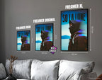 Posters "SO LA LUNE" – ton bleu - formats A4, A3 et A2 dans cadres, comparaison des tailles avec dimensions