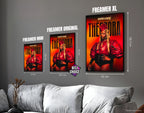 Posters "THÉODORA" – ton rouge - formats A4, A3 et A2 dans cadres, comparaison des tailles avec dimensions