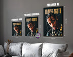 Posters "TRAVIS SCOTT" – ton noir - formats A4, A3 et A2 dans cadres, comparaison des tailles avec dimensions