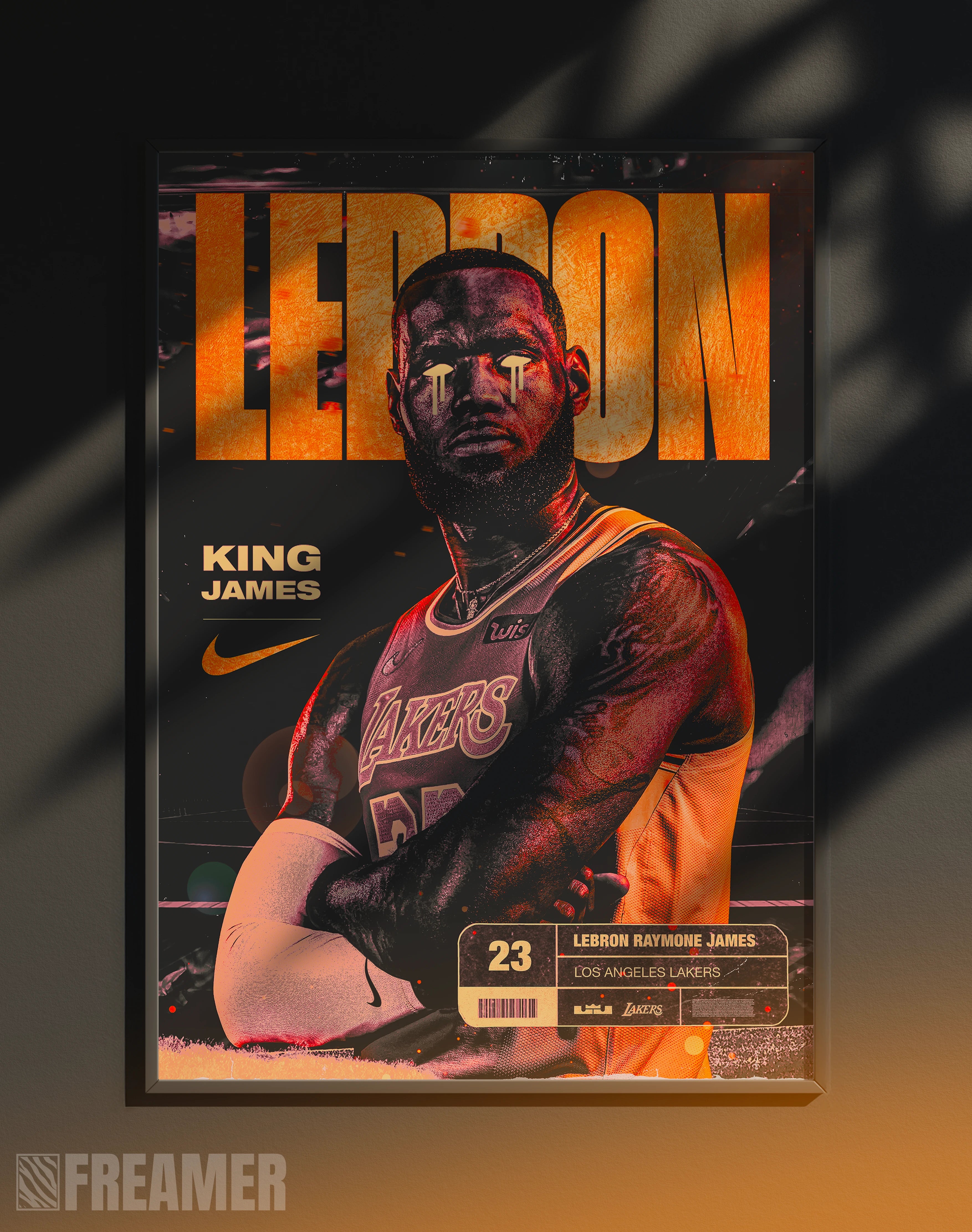 Poster dynamique "LEBRON JAMES" – version animée dans cadre, effet vivant, ton orange