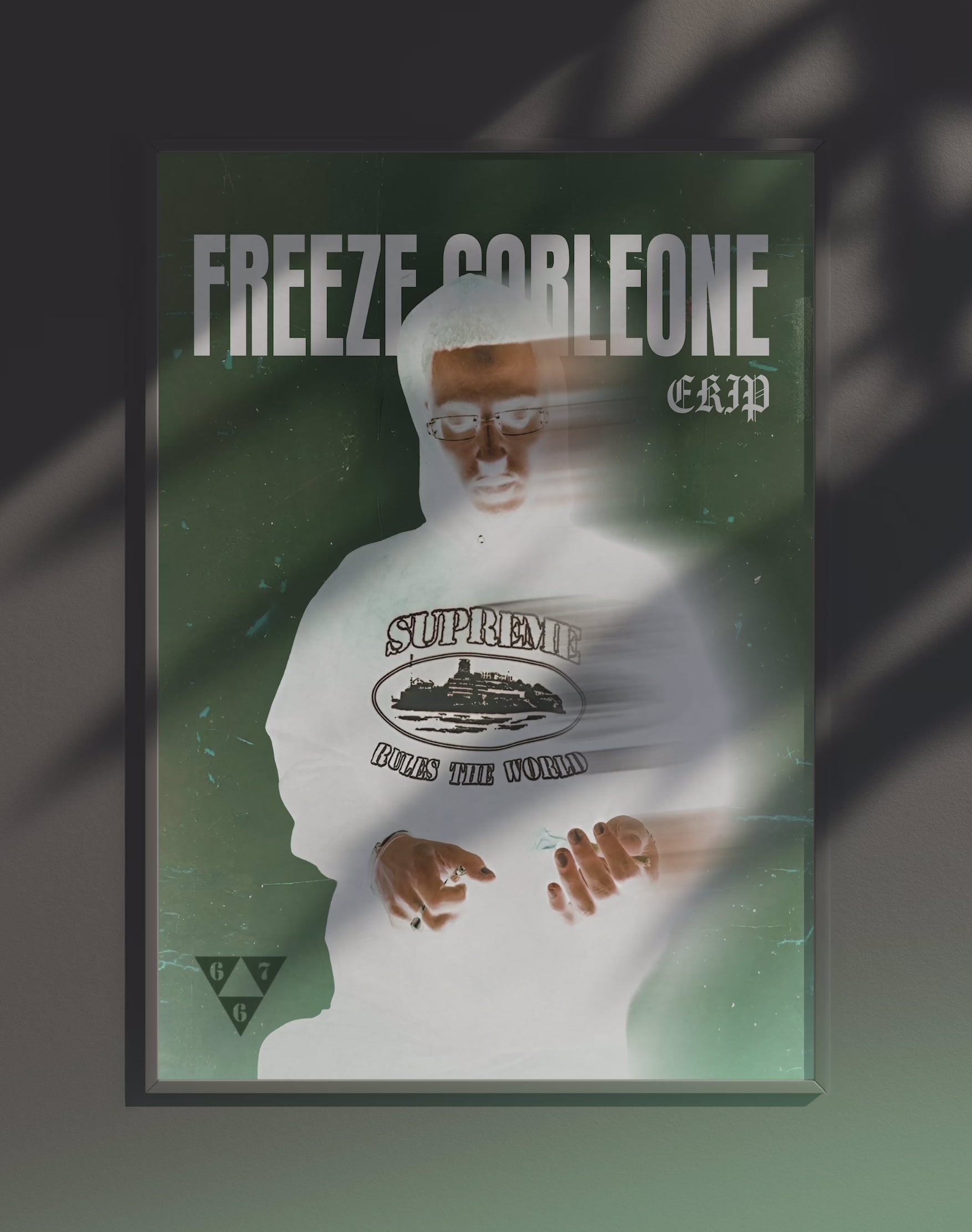 Poster dynamique "FREEZE CORLEONE" – version animée dans cadre, effet vivant, ton vert