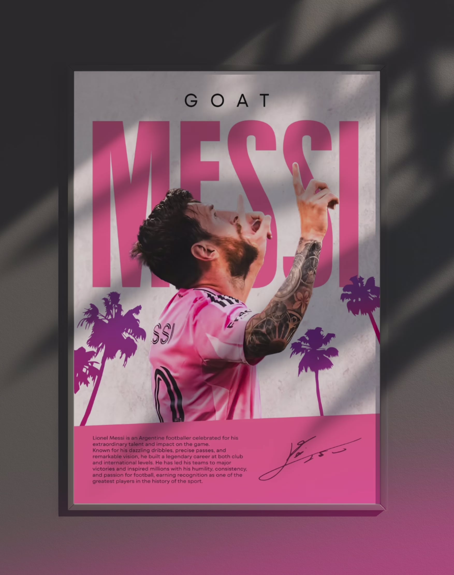 Poster dynamique "LIONEL MESSI" – version animée dans cadre, effet vivant, ton rose