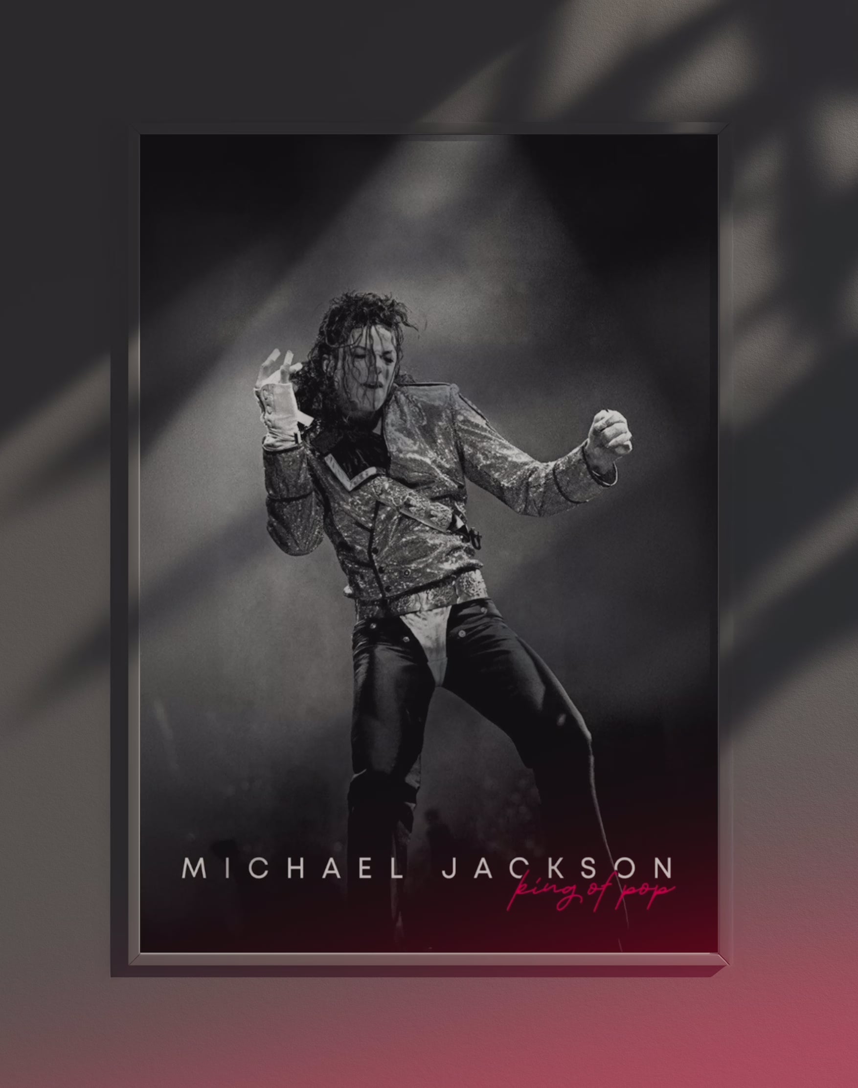 Poster dynamique "MICHAEL JACKSON" – version animée dans cadre, effet vivant, ton noir