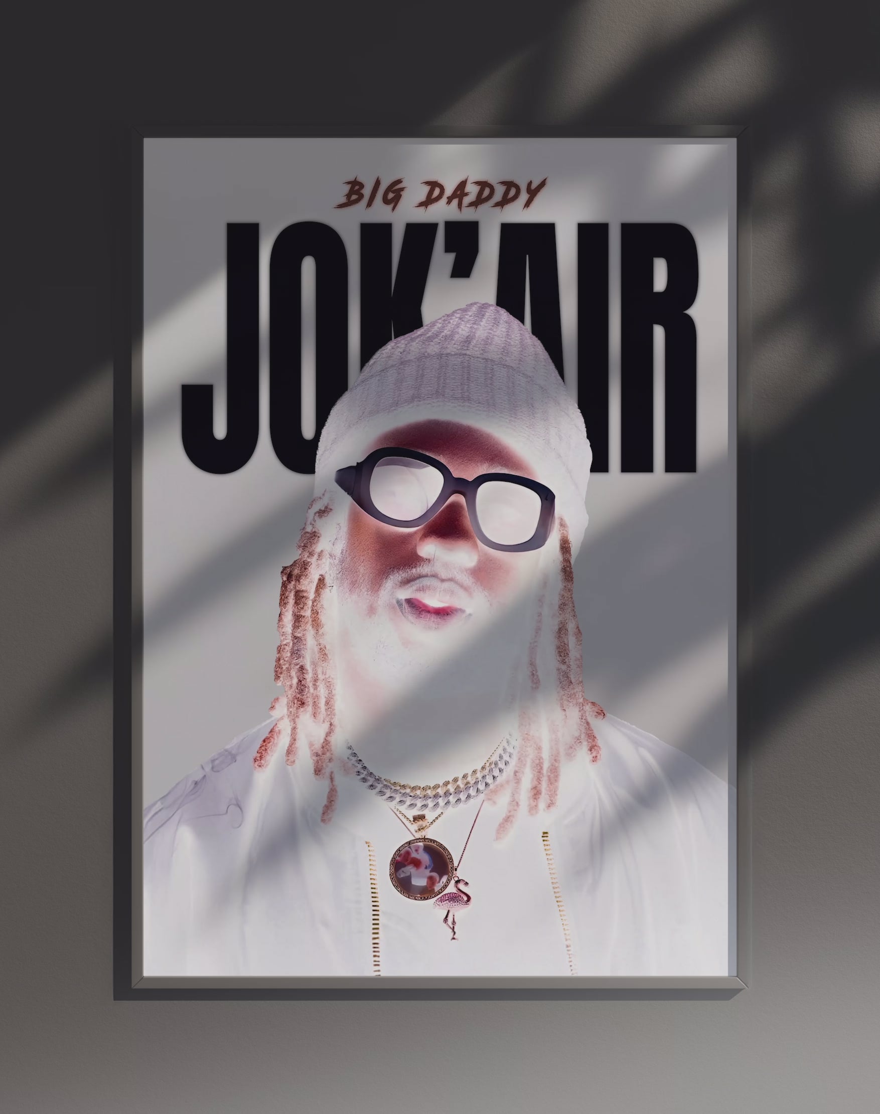 Poster dynamique "JOK'AIR" – version animée dans cadre, effet vivant, ton gris