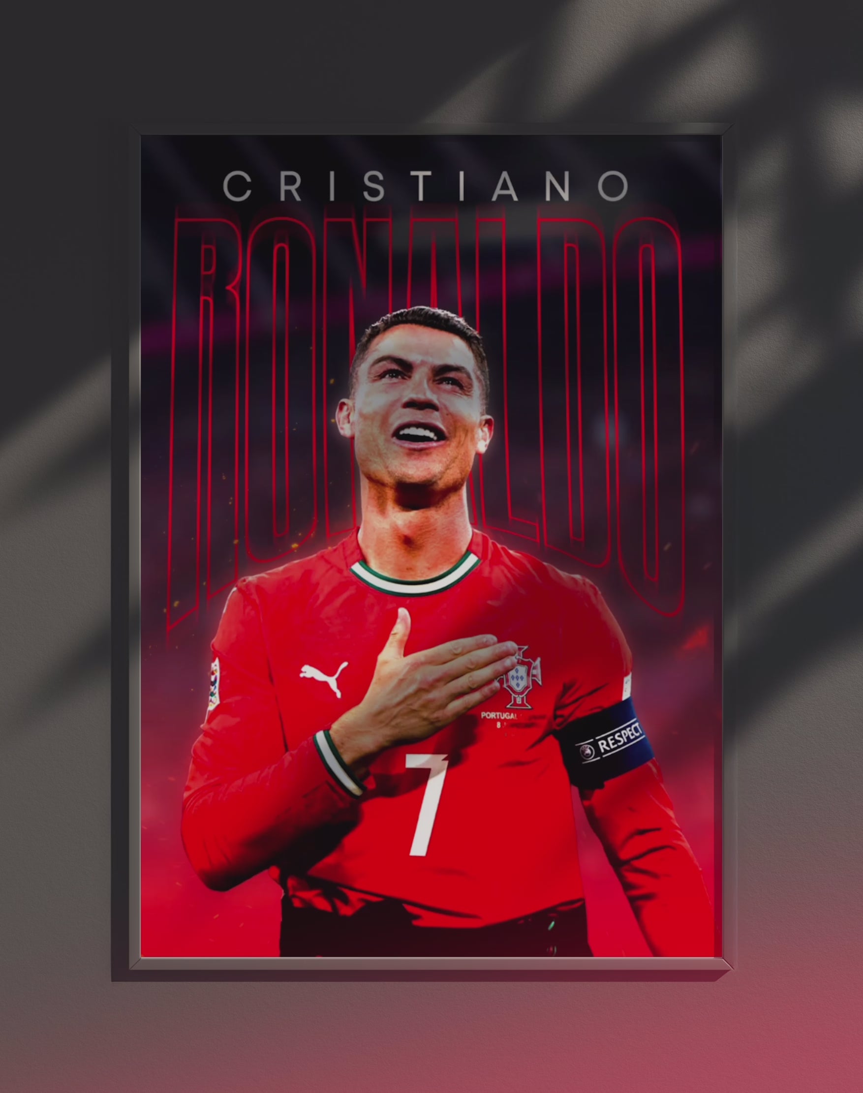 Poster dynamique "CR7" – version animée dans cadre, effet vivant, ton rouge 