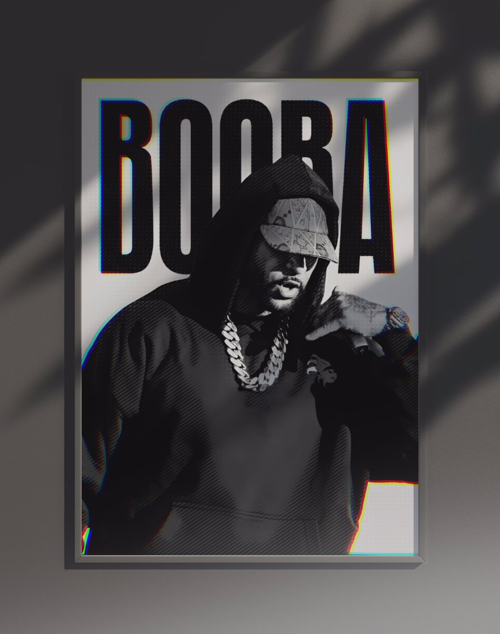 Poster dynamique "BOOBA" – version animée dans cadre, effet vivant, ton blanc 