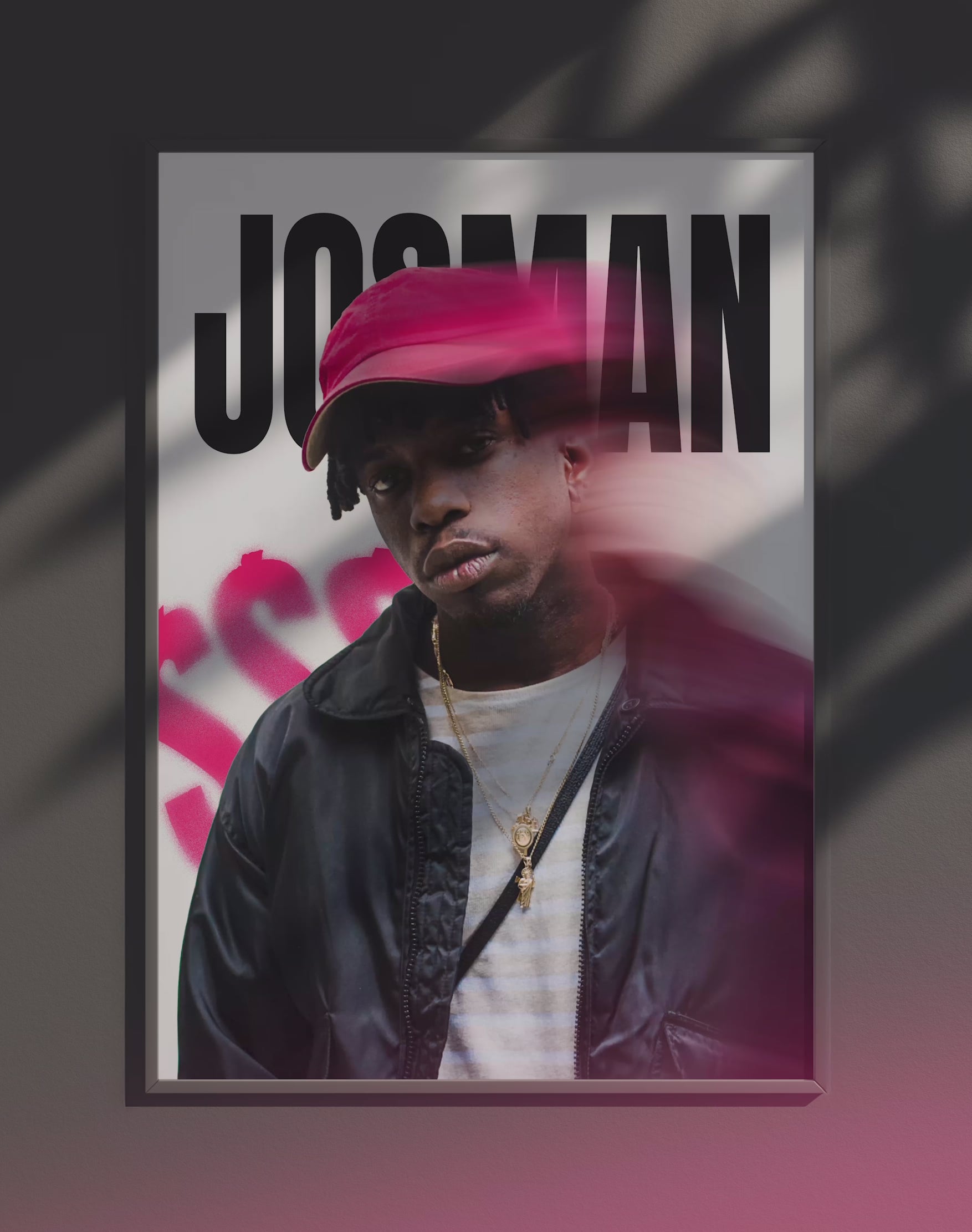 Poster dynamique "JOSMAN" – version animée dans cadre, effet vivant, ton rose